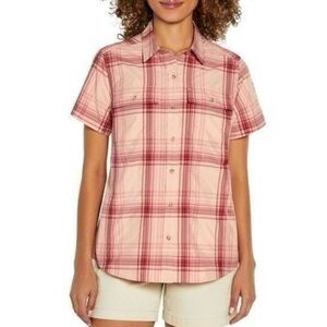 Eddie Bauer Short Sleeve Adventure Shirt in Peach Starling Plaid Size XXL NEW